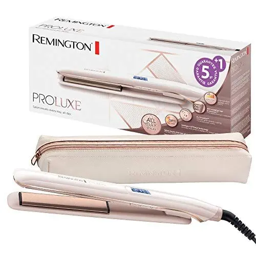 Produktbild: Remington Glätteisen PROluxe (OPTIheat-Technologie für lang anhaltende Styling-Ergebnisse in nur einem Zug & Ultimate-Glide-Keramikbeschichtung) LCD-Display, 150-230°C, Haarglätter S9100