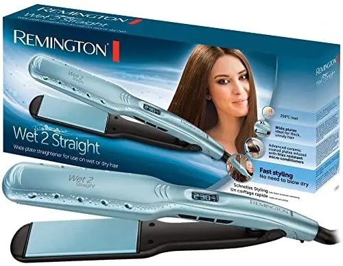 Produktbild: Remington Glätteisen breit Wet2Straight(für Nass-und Trockenanwendung-zum Trocknen & Glätten der Haare, Hitzeaktivierten Anti-Frizz-Mikrowirkstoffe), LCD-Display, 140-230°C, Haarglätter S7350, Türkis