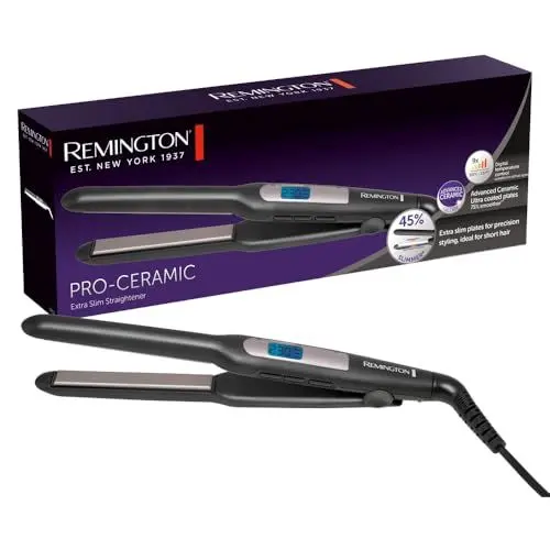 Produktbild: Remington Glätteisen (extra schmale Platten: für kurzes Haar, Pixies, Pony, Bart & kleine Locken) Haarglätter (Ultra-Pro-Keramikbeschichtung, LCD-Display,150-230°C) Bartglätter S5515