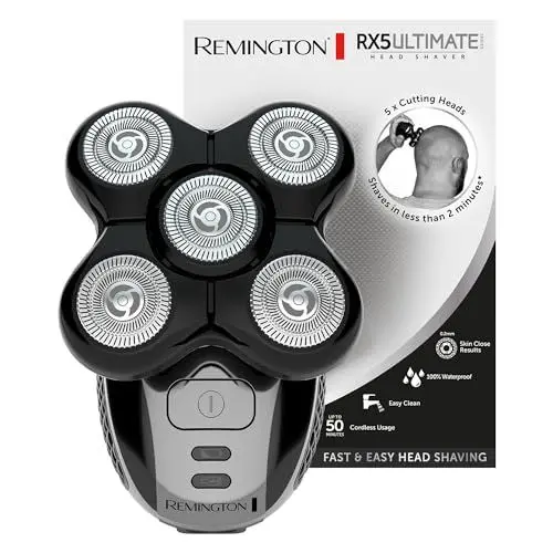 Produktbild: Remington Glatzen- Rasierer Herren elektrisch, Kopf- Rasierapparat Lithium (Schwarz, 5 Scherköpfe, glattes Rasurergebnis mit max. 0,2mm, Haar-Auffang-Kammer, Detail-Trimmer) Kopfrasierer XR1501