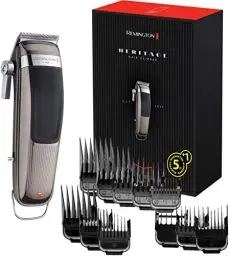 Produktbild: Remington Haarschneidemaschine Profi Retro (selbstschärf. Edelstahl Klingen mit Einstellhebel/Profi-Motor/0,5-25mm) Haarschneider Set (11 Aufsteckkämme, Netz-/Akkubetrieb, Lithium, Tasche) HC9100