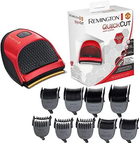 Produktbild: Remington Haarschneidemaschine QuickCut Manchester United Edition (Edelstahlklingen mit CurveCut-Klingen-Technologie, 9 Aufsteckkämme, Netz-/Akkubetrieb, Lithium) Haarschneider HC4255