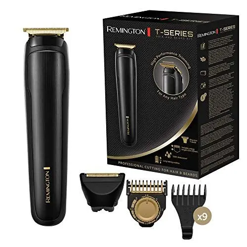 Produktbild: Remington Haarschneidemaschine T-Series 2in1: Barttrimmer & Haarschneider (T-Präzisionstrimmer, 9 Aufsteckkämme 1,5-25mm + verstellbarer Bartschneider Aufsteckkamm + Rasierer -Aufsatz) MB7050, Schwarz
