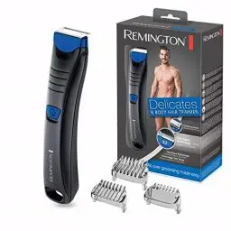 Produktbild: Remington Haartrimmer Intimbereich & Körper (hautfreundlich & sicher bis 0,2mm ohne Hautirritationen) 2 Klingen, 100% wasserfest inkl 3 Aufsteckkämme (2,4,6mm) Haarschneidemaschine, Rasierer, BHT250, Schwarz