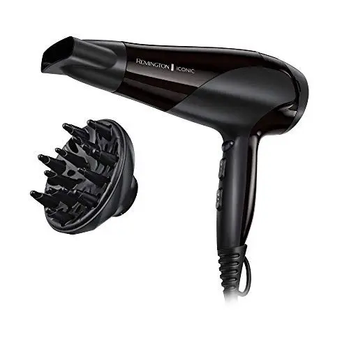Produktbild: Remington Haartrockner Ionen (leicht, Diffusor & Stylingdüse) schwarz (2200W, Keramik-Ionen: schonendes Styling & gleichmäßige Wärmeverteilung, 3 Heiz- & 2 separate Gebläsestufen + Abkühlstufe) D3198