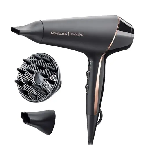 Produktbild: Remington Haartrockner Profi Ionen (2400W, 150km/h, 3 Stylingaufsätze) Proluxe (OPTIheat-Technologie für lang anhaltende Styling-Ergebnisse, Ionenpflege - Anti Frizz, langlebiger AC-Motor) AC9140B