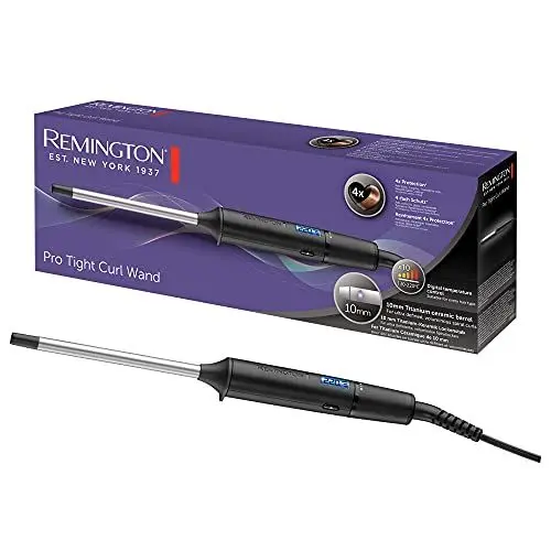 Produktbild: Remington Lockenstab kleine Locken (10mm) Mini Pro Digital (4-facher Schutz, antistatische Keramik-Turmalin-Beschichtung) LCD-Display 130-220°C, Spirallocken dünn & enge Afro Locken, CI6X10