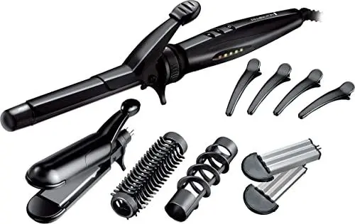 Produktbild: Remington Multistyler inkl. wendbare Stylingplatten S8670, 19 mm Lockenstab-, Rundbürsten- und Spirallockenaufsatz, Haarclips, schwarz