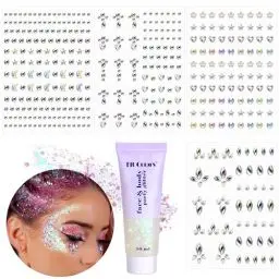 Produktbild: Remione Glitzersteine Selbstklebend mit Glitzer Gesicht DIY Geschenke Spielzeug 430Stück Strasssteine Gel Glitzer Schminke für Festival Party Gesichts-Make-Up Körper Nägel Lippen (Weiß)