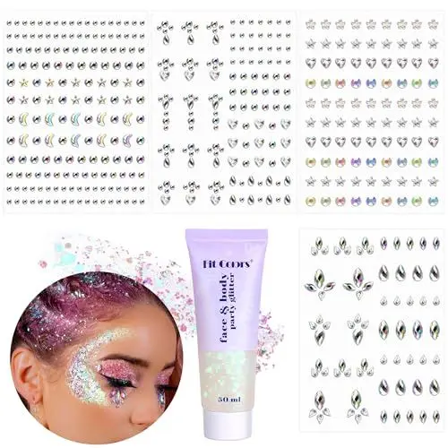 Produktbild: Remione Glitzersteine Selbstklebend mit Glitzer Gesicht DIY Geschenke Spielzeug 430Stück Strasssteine Gel Glitzer Schminke für Festival Party Gesichts-Make-Up Körper Nägel Lippen (Weiß)