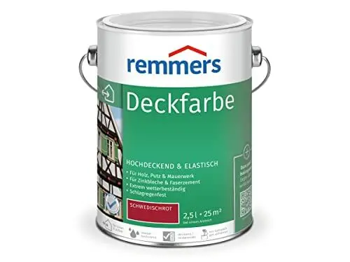 Produktbild: Remmers Deckfarbe schwedischrot, 2,5 Liter, Deckfarbe für innen und außen, Wetterschutzfarbe viele Untergründe, hochdeckend, wetterfest