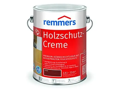 Produktbild: Remmers Holzschutz-Creme 3in1 teak, 2,5 Liter, tropffreie Holzlasur für aussen, 3in1: Imprägnierung, Grundierung & Lasur in EINEM Arbeitsgang