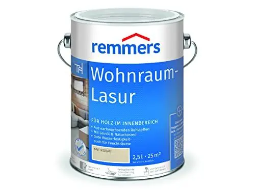 Produktbild: Remmers Wohnraum-Lasur antikgrau, 2,5 Liter, Holzlasur innen, für Möbel, Böden, Innentüren und Treppen geeignet, mit Abperleffekt