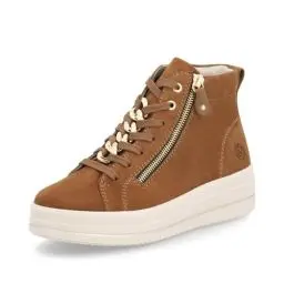 Produktbild: Remonte Damen High-Top Sneaker D1C70, Frauen Halbschuhe,lose Einlage,Laufschuhe,schnürschuhe,schnürer,schnürstiefeletten,mid Cut,braun (22),41 EU