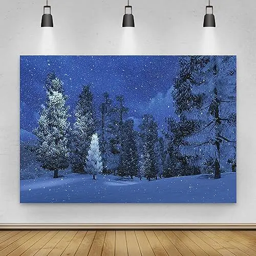Produktbild: Renaiss 2.5x1.8m Winter Nacht Wald Hintergrund Sternenhimmel Tannenbäume Wunderland Fotografie Hintergrund Weihnachten Neujahr Urlaub Party Dekoration Vinyl Fotostudio Requisiten