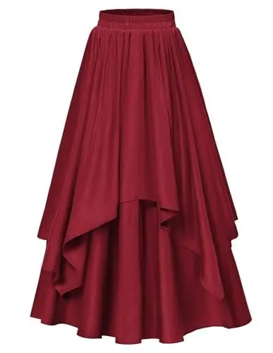 Produktbild: Renaissance Rock Damen Unregelmäßiger Saum Patchwork Eleganter Steampunk Rock Dunkelrot XXL