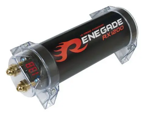 Produktbild: Renegade RX1200 Leistungskondensator 1,2 Fared Kapazität mit 4-stelligem Voltmeter Display (schwarz)