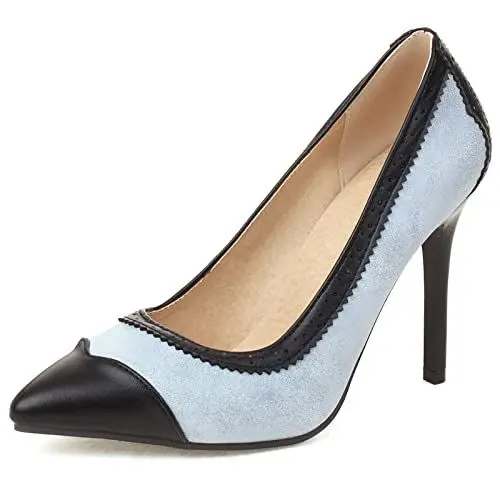 Produktbild: Renessmi Damen Formal Pointed Toe Slingback Stilettos Pumps Ohne Verschluss Abend Mode Höhe Ferse Snakeskin Schuhe Footwear Blau Gr 36 EU