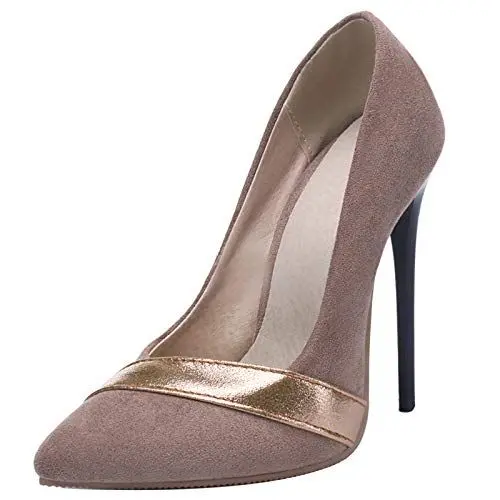 Produktbild: Renessmi Damen Mode Pointed Toe Lack Stilettos Pumps Ohne Verschluss Ketten Elegant Abend Snakeskin Schuhe Wildleder Footwear Grau Gr 35 EU