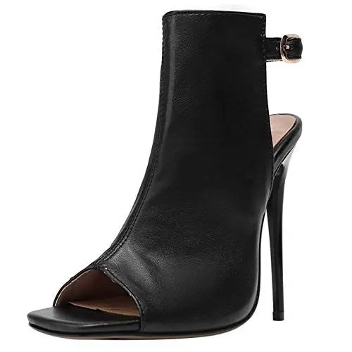 Produktbild: Renessmi Damen Peep Toe Slingback Stilettos Stiefeletten Hochzeit Party Schnüren Shiny Transparent Sandals Schnalle Footwear Schwarz Gr 41 EU-43 CN
