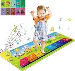 Produktbild: RenFox Klaviermatte Musikmatte Tanzmatte Kinder, Spielzeug ab 1 Jahr, Piano Musik Matte mit 7 Tierstimmen, Keyboardmatte Musikspielzeug Geschenke für Jungen Mädchen 1 2 3 4 5 Jahre (100 * 36.5 cm)