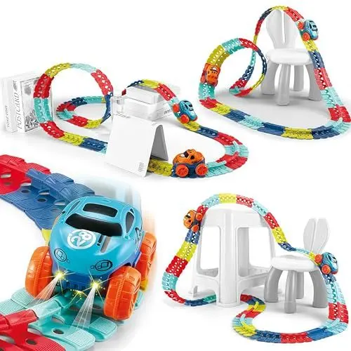 Produktbild: Rennstrecken Spielen Fahrzeuge Set 184 Stück,Autorennbahn Auto Spielzeug,Spielzeug Rennbahn Kinder 3 Jahre,Racing Circuit Autorennbahn,Car Track Rennbahnen,Geschenk 3 4 5 Jahre Junge Mädchen