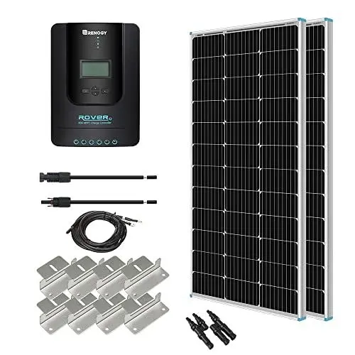 Produktbild: Renogy 12V 1KWh Solaranlage, Inselanlage Solar Set mit 200W 12V Monokristallin Solarmodul, 12V 40A MPPT Solarladeregler, Kabeln und Halterungen für Garten, Balkon, Camper, RV und Wohnmobil