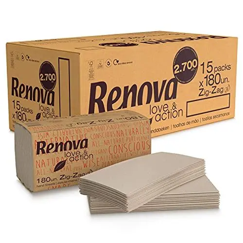 Produktbild: Renova Zig-Zag Love&Action Handtücher | 15 Packungen à 180 Stück | 2700 Stück | Umweltfreundliches Kraftpapier 2-lagig | FSC & Ecolabel zertifiziert