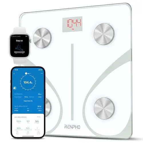Produktbild: RENPHO Körperfettwaage Bluetooth Digital Personenwaagen Körperanalysewaage mit App Smart Waage für Körperfett, BMI, Muskelmasse, Protein, BMR, Weiß