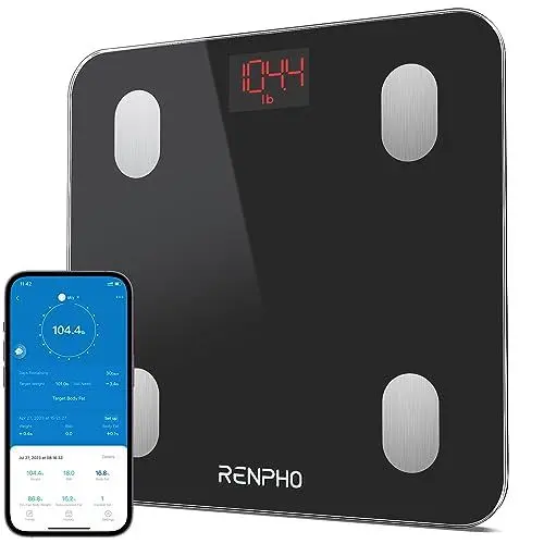 Produktbild: RENPHO Personenwaage Digital mit APP 180 kg, Waage Personen mit Körperfett und Muskelmasse mit 13 Messwerten, Bluetooth Körperfettwaage für Baby und Schwangere, Schwarz