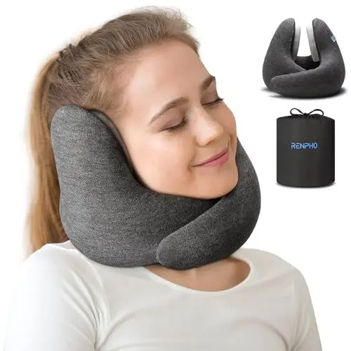 Produktbild: RENPHO Nackenkissen Flugzeug, Comfy Nackenhörnchen Erwachsene Memory Foam, Reisekissen Flugzeug Kissen, Nackenkissen Reise, Nackenkissen Auto Einstellbar, Travel Pillow, Neck Pillow