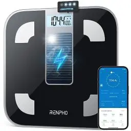 Produktbild: RENPHO Personenwaage ohne Batterie, Waage mit Körperfett und Muskelmasse, gut lesbarer LED-Anzeige, Waage personen mit App,180kg, Elis
