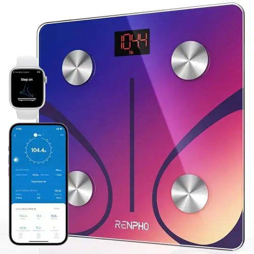 Produktbild: RENPHO Personenwaagen Körperfettwaage Digital Waage mit App, Bluetooth Körperanalysewaage Smart Waage für Körperfett, BMI, Muskelmasse, Protein, BMR, Rot, Elis 1