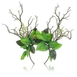 Produktbild: Rentier Haarreif mit Stoff Blätter Mädchen Frau Wald Fee Stirnband Blumenkrone Kranz Elfen Kostüm Zubehör Haarschmuck für Weihnachten Halloween Karneval