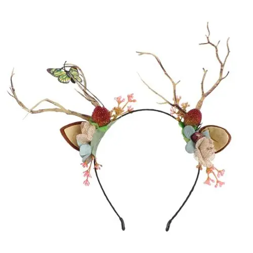 Produktbild: Rentier-Geweih-Stirnband Hirsch-Geweih-Stirnband Weihnachts- Hirsch- mit Schmetterling Süße Weihnachts-Haarreifen für Weihnachtsfeier