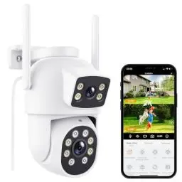 Produktbild: Reobiux 2.5K Überwachungskamera Aussen, 6MP PTZ IP Kamera Überwachung außen mit Doppelobjektiv, WLAN Kamera Outdoor mit Nachtsicht in Farbe, Automatische Verfolgt, Zwei-Wege-Audio, IP66