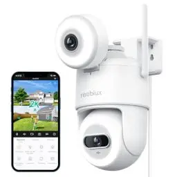 Produktbild: Reobiux 2K Überwachungskamera Aussen mit Doppelobjektiv, PTZ IP Kamera Überwachung Außen, WLAN Kamera Outdoor mit Nachtsicht in Farbe, Bewegungserkennung, 24/7 Aufnahme, 2-Wege-Audio, IP66