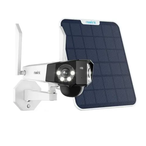 Produktbild: Reolink 4K 8MP Akku Überwachungskamera Aussen Solar mit 180°-Paranoma, Dual-Lens WLAN Kamera Outdoor mit 2,4&5GHz Wi-Fi, Person/Fahrzeug/Haustiererkennung, 30m Farbnachtsicht, Duo 2+6W Solarpanel