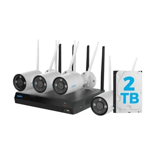 Produktbild: Reolink 4K WLAN Überwachungskamera Set Aussen, 4X 8MP Wi-Fi 6 Kamera Aussen, 12CH WLAN NVR mit 2TB HDD, Vollmetallmaterial, Farbnachtsicht, Person/Fahrzeug/Tiererkennung, 2-Wege-Audio, RLK12-800WB4