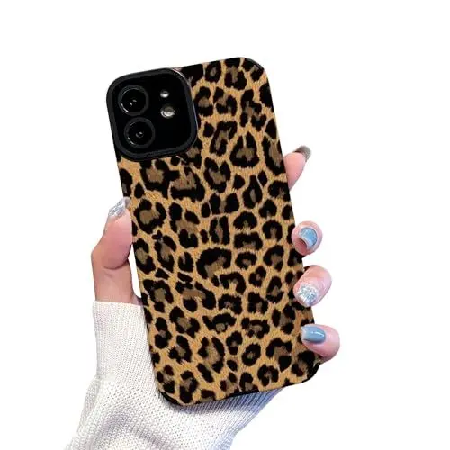 Produktbild: Reownest Handyhülle Kompatibel mit iPhone 11 Hülle mit Cute Fashion Brown Leopard Muster Leder Simple Case für Frauen Mädchen Weiche Silikon Schutzhülle - Schwarz