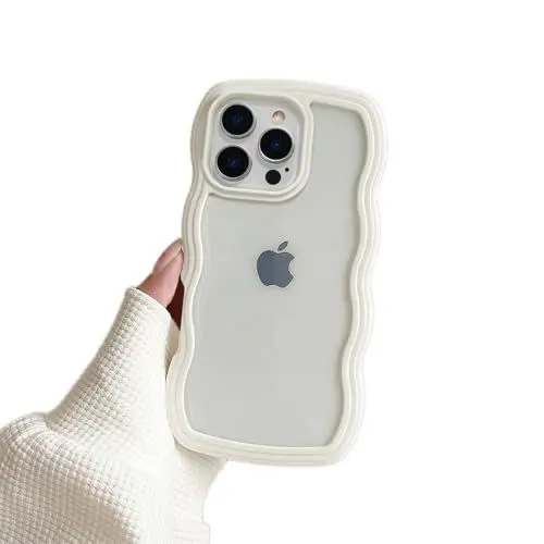 Produktbild: Reownest Kompatibel mit iPhone 16 Pro Hülle, Wellen Curly Case Transparent Aesthetic Silikon Süßes Wave Frame Shape TPU Bumper Einfach Design für Men Girls Handyhülle - Weiß