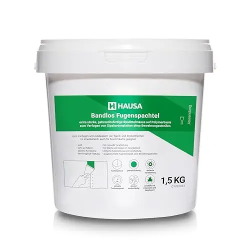 Produktbild: Reparatur Spachtelmasse extra starke Fertigspachtel Verfugen von Gipskartonplatten ohne Verstärkungsstreifen für Wände Decken im Innenbereich Rissfüller Trockenbau Fugenspachtel weiß 1,5kg HAUSA