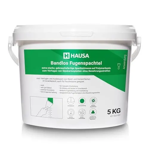 Produktbild: Reparatur Spachtelmasse extra starke Fertigspachtel Verfugen von Gipskartonplatten ohne Verstärkungsstreifen für Wände Decken im Innenbereich Rissfüller Trockenbau Fugenspachtel weiß 5kg HAUSA
