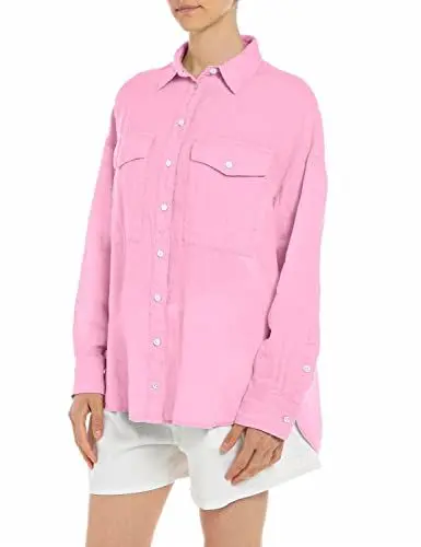 Produktbild: Replay Damen Bluse Langarm aus Leinen, Light Rose 307 (Rosa), M
