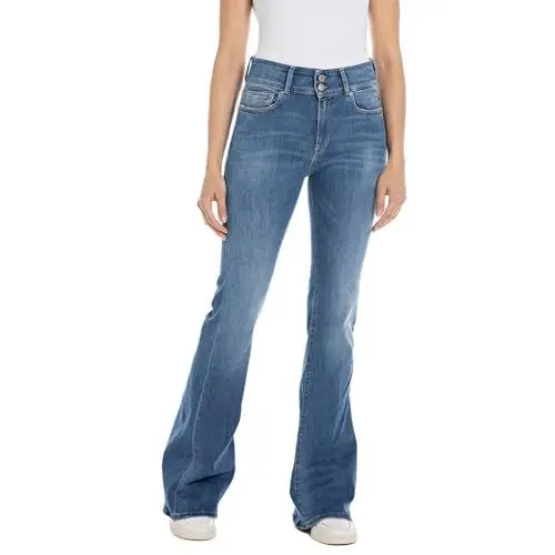 Produktbild: Replay Damen Jeans Schlaghose New Luz Flare mit Power Stretch, Medium Blue 009-1 (Blau), 23W / 32L