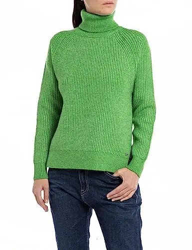 Produktbild: Replay Damen Pullover Rollkragenpullover Recyceltes Material, Bright Green 674 (Grün), L