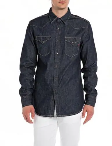Produktbild: Replay Herren Jeanshemd Langarm aus Baumwolle, Dark Blue 007 (Blau), XXL