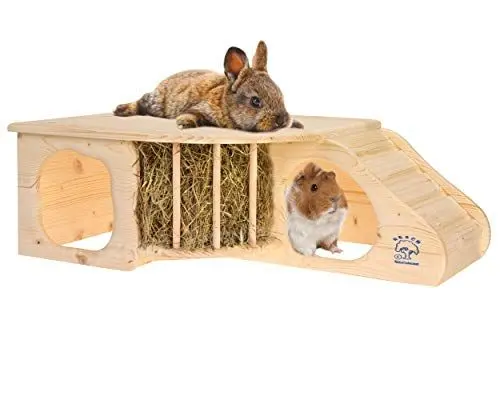 Produktbild: Resch Nr11 Nagerhöhle XL naturbelassenes Massivholz aus Fichte/mit Treppe zur Liegeterasse, integrierter Heuraufe, großen Eingängen und gerundeten Ecken / 60 x 19,7 x 37cm