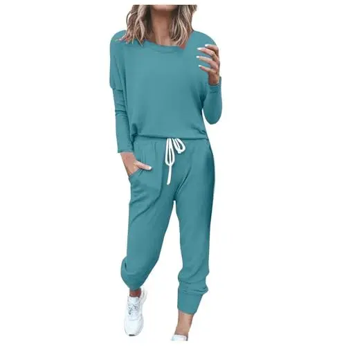 Produktbild: ReSin90s Damen Hausanzug 2 Teile, Damen Jogginganzug Set Langarm Sweatshirt mit jogginghose Tracksuit Elegant Freizeitanzug,Sport Hosenanzug Hausanzug Trainingsanzug Outfits