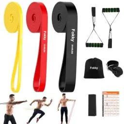 Produktbild: Resistance Bands Set, Fitnessbänder mit 3 Widerstandsstufen-mit Türanker, Griffen, Schutzhülle, Tragetasche und Trainingsanleitung, Widerstandsbänder für Fitness/Yoga/Krafttraining für Männer Frauen